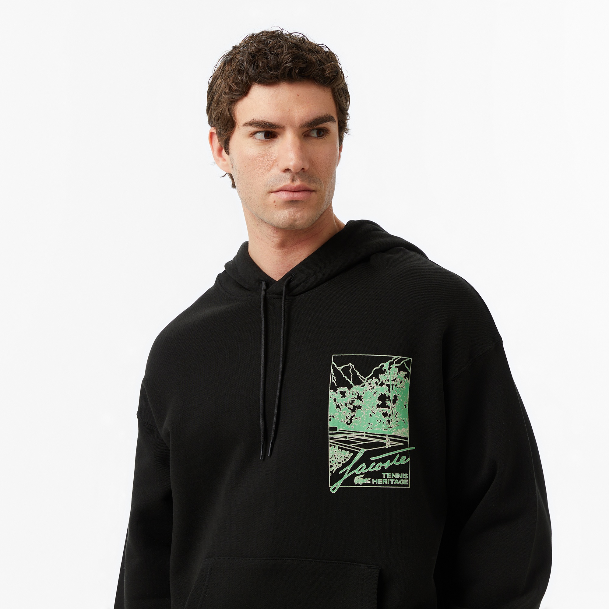 Lacoste Printed Fleece Erkek Siyah Sweatshirt