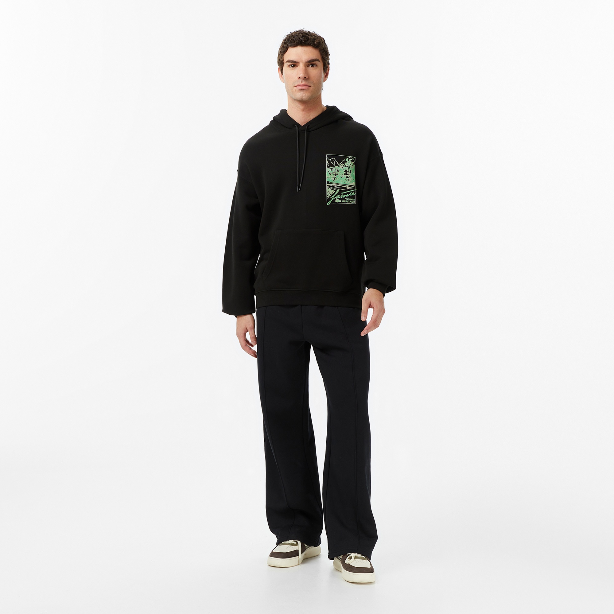 Lacoste Printed Fleece Erkek Siyah Sweatshirt