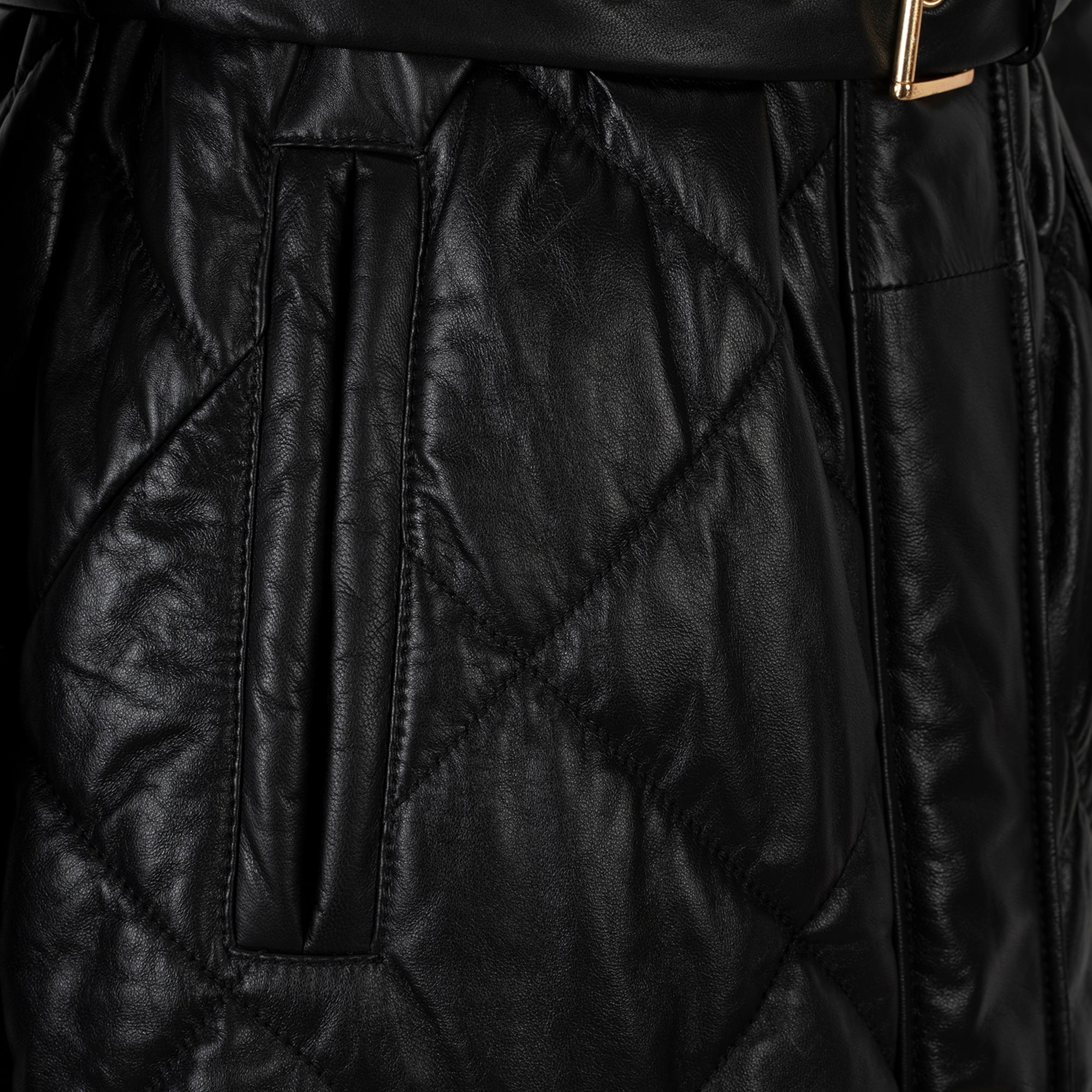 Kadın Siyah Hakim Yakalı Kapüşonlu Deri Mont