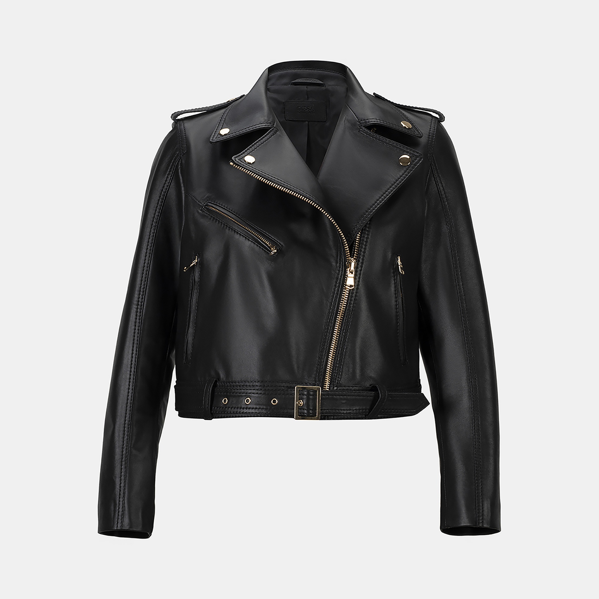 Kadın Siyah Yakalı Deri Biker Ceket