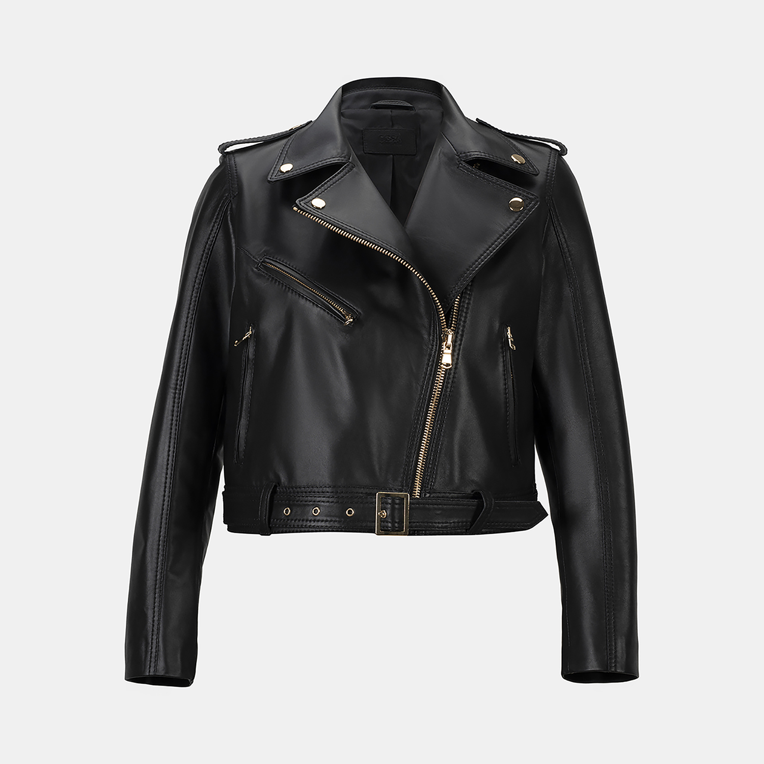  Kadın Siyah Yakalı Deri Biker Ceket