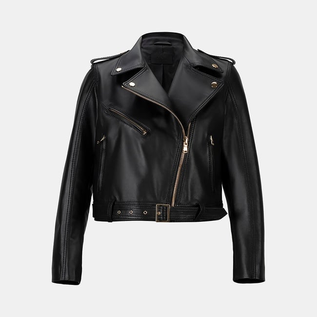  Kadın Siyah Yakalı Deri Biker Ceket