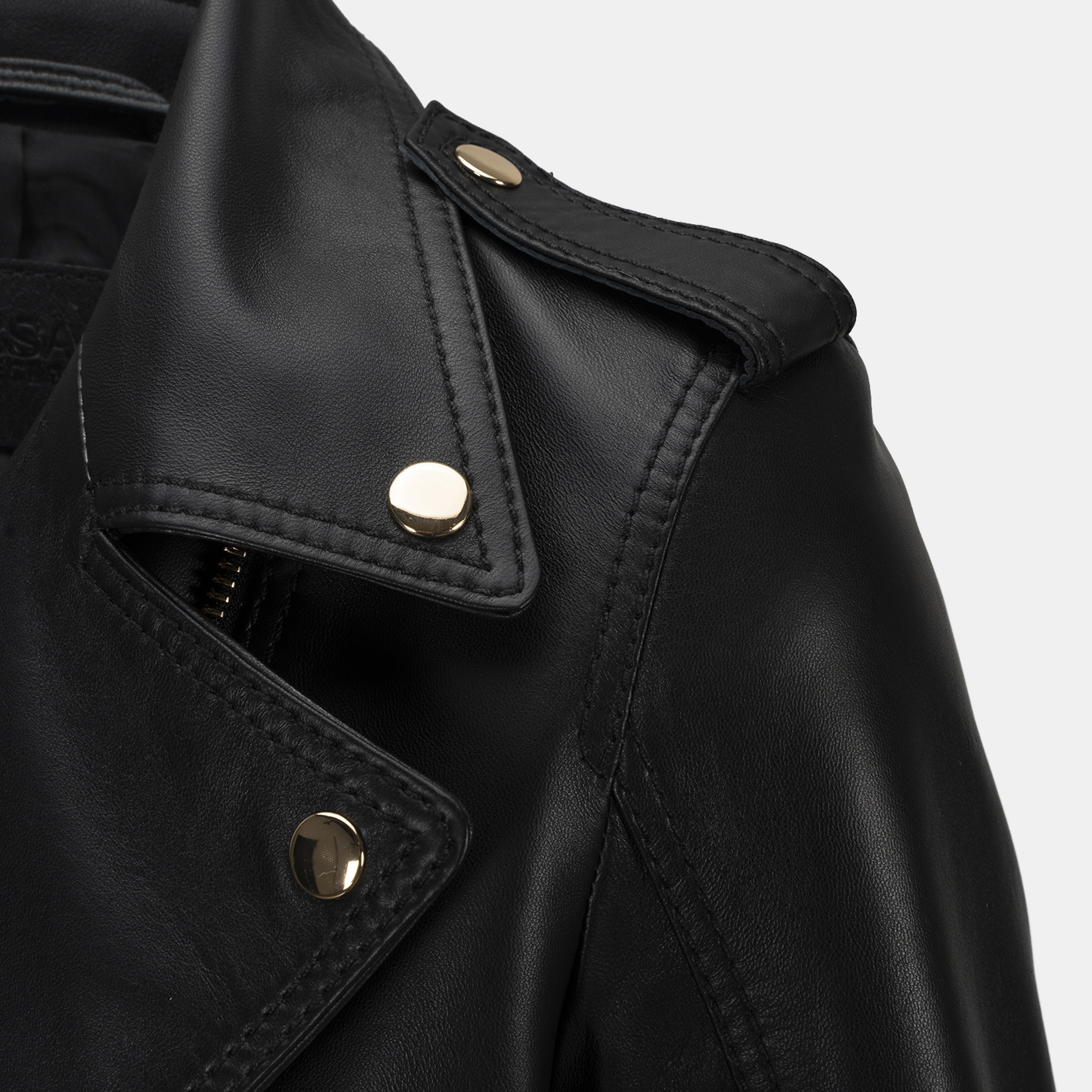 Kadın Siyah Yakalı Deri Biker Ceket