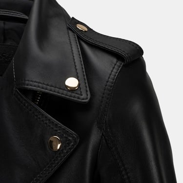  Kadın Siyah Yakalı Deri Biker Ceket