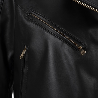  Kadın Siyah Yakalı Deri Biker Ceket