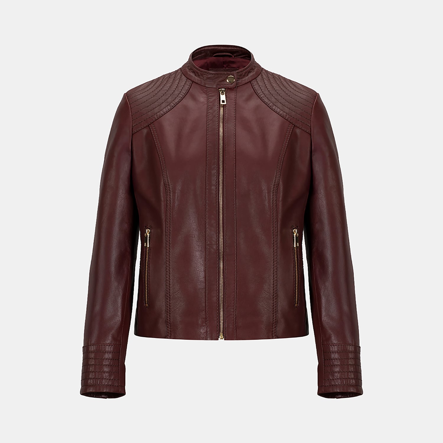  Kadın Bordo Hakim Yakalı Fit Deri Ceket