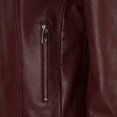  Kadın Bordo Hakim Yakalı Fit Deri Ceket