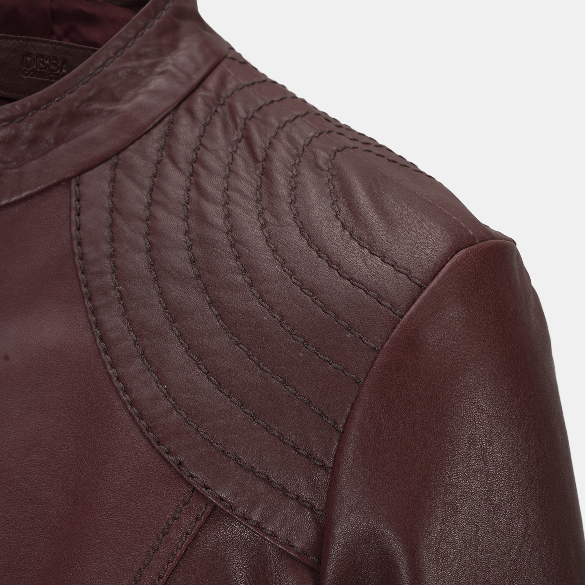 Kadın Bordo Hakim Yakalı Fit Deri Ceket