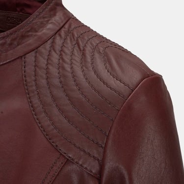  Kadın Bordo Hakim Yakalı Fit Deri Ceket