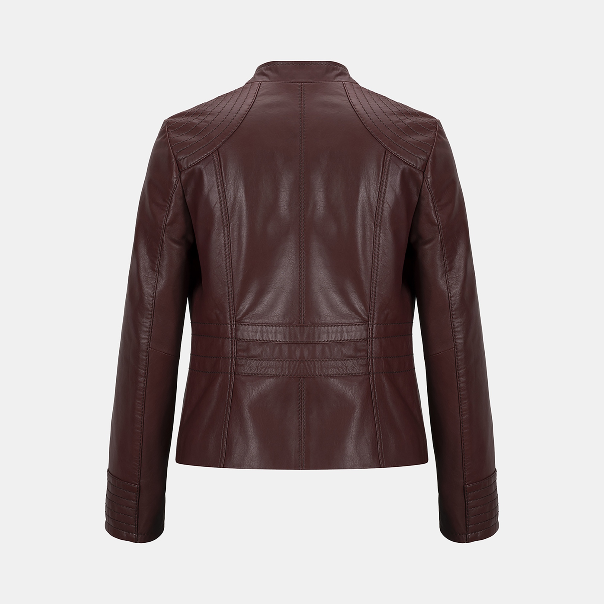 Kadın Bordo Hakim Yakalı Fit Deri Ceket