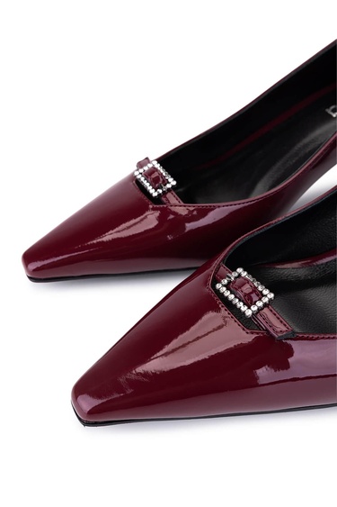  Tamer Tanca Kadın Suni Deri Bordo Rugan Topuklu Ayakkabı