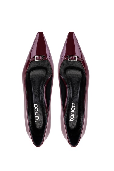  Tamer Tanca Kadın Suni Deri Bordo Rugan Topuklu Ayakkabı