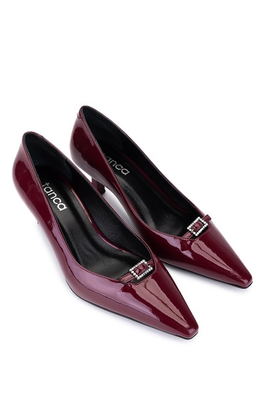  Tamer Tanca Kadın Suni Deri Bordo Rugan Topuklu Ayakkabı