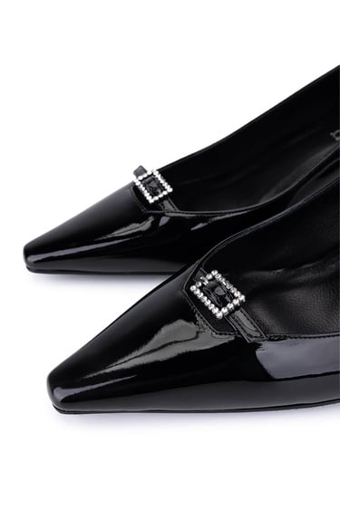  Tamer Tanca Kadın Suni Deri Siyah Rugan Topuklu Ayakkabı