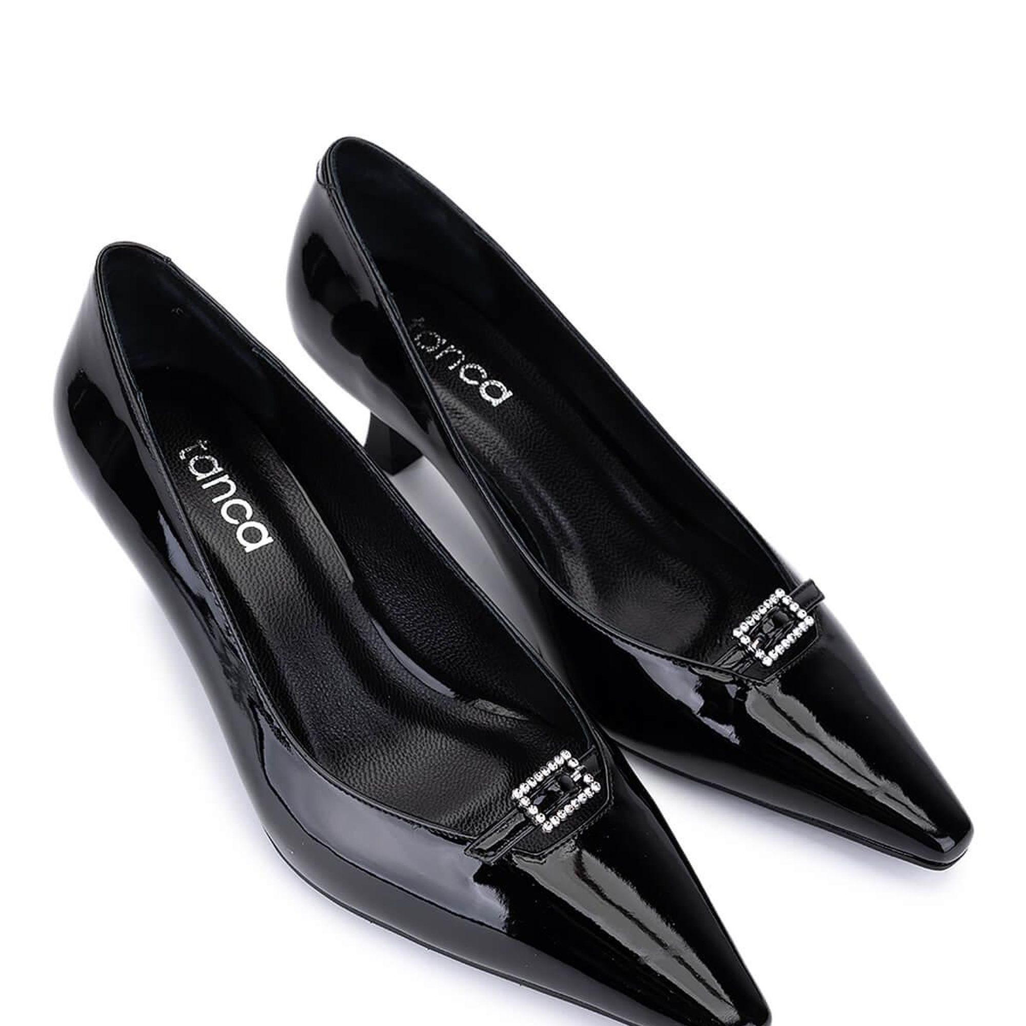 Tamer Tanca Kadın Suni Deri Siyah Rugan Topuklu Ayakkabı