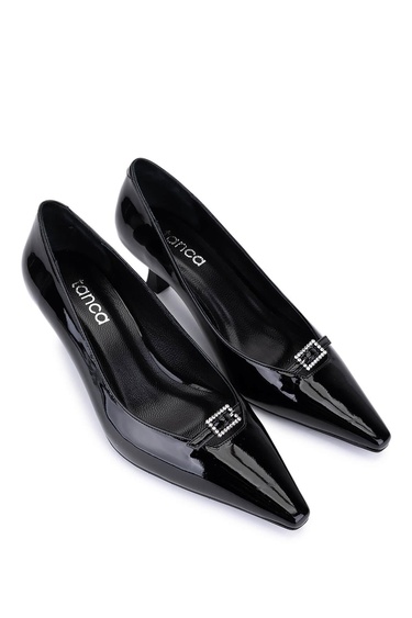  Tamer Tanca Kadın Suni Deri Siyah Rugan Topuklu Ayakkabı