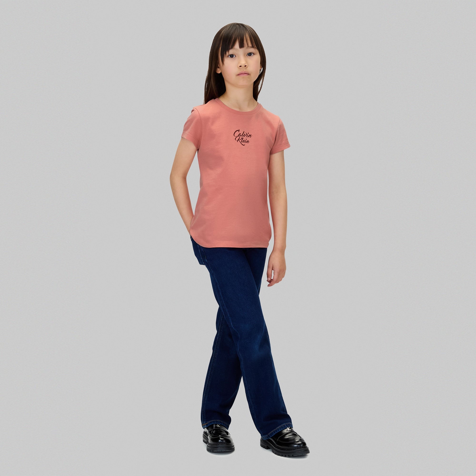 Calvin Klein Script Logo Graphic Çocuk Mor T-Shirt