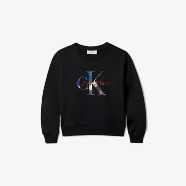  Calvin Klein Filled-In Photo Fleece Mono Çocuk Siyah Sweatshirt