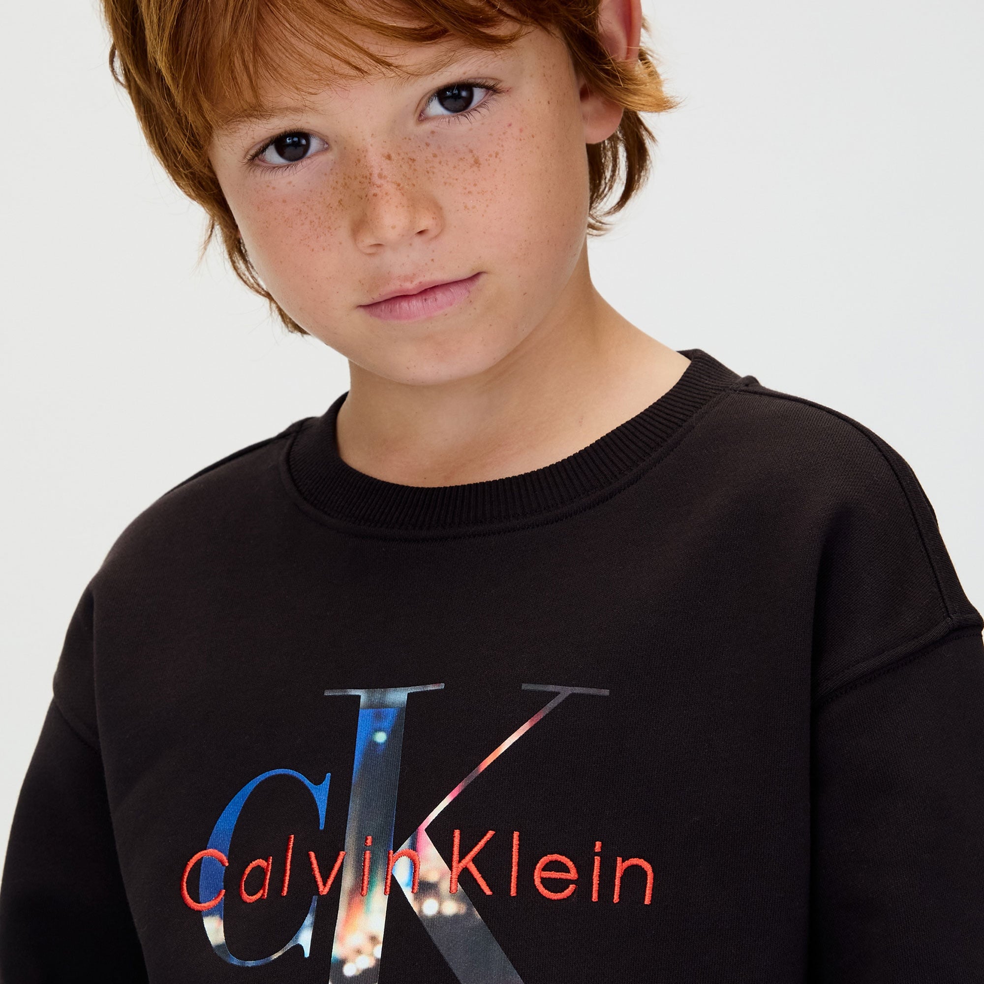 Calvin Klein Filled-In Photo Fleece Mono Çocuk Siyah Sweatshirt