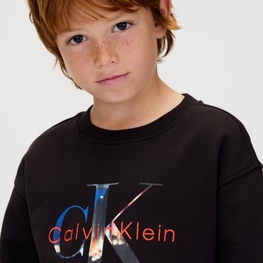  Calvin Klein Filled-In Photo Fleece Mono Çocuk Siyah Sweatshirt