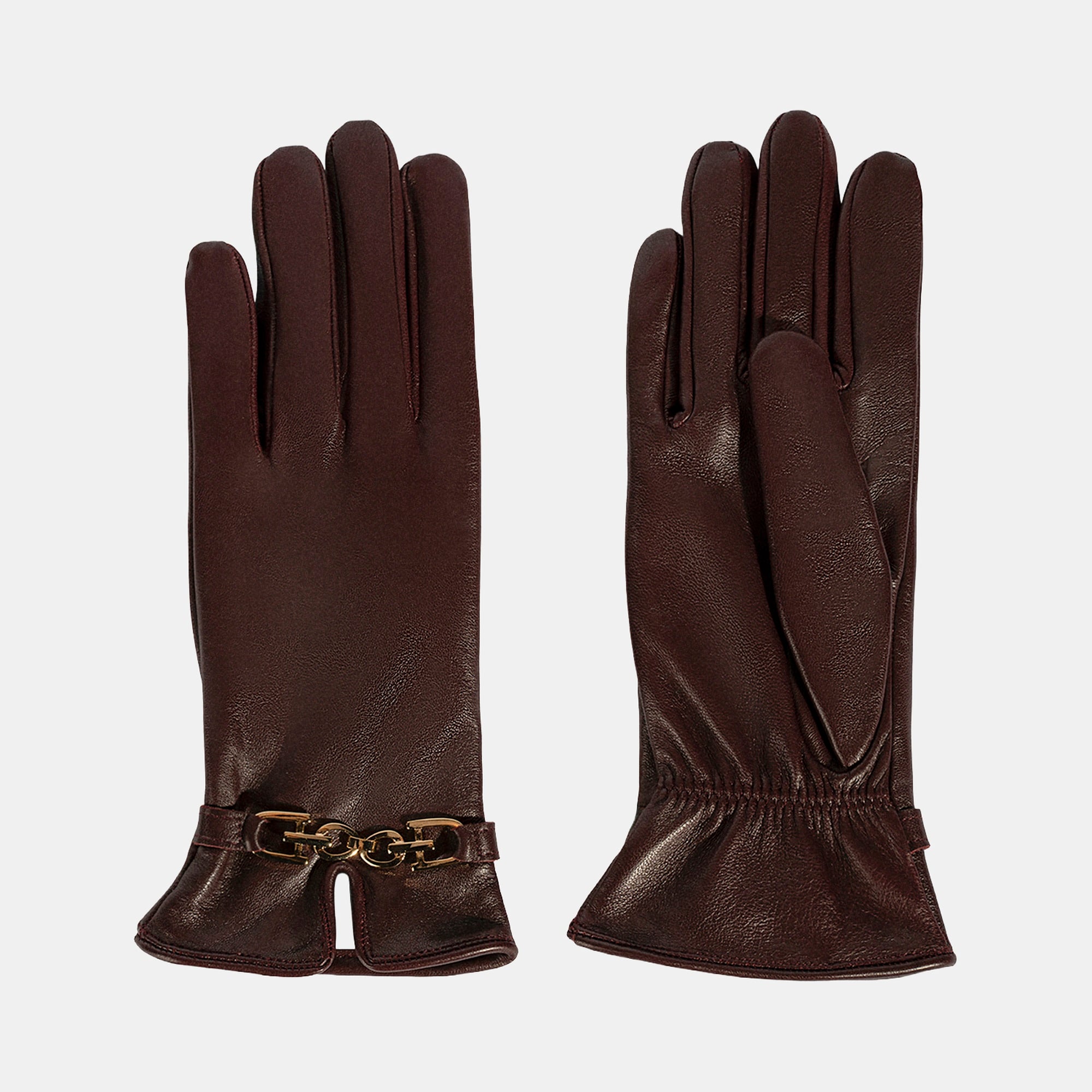 Kadın Bordo Zincir Aksesuarlı Deri Eldiven