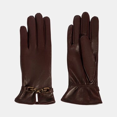  Kadın Bordo Zincir Aksesuarlı Deri Eldiven