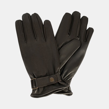  Erkek Koyu Kahve Tokalı Deri Eldiven