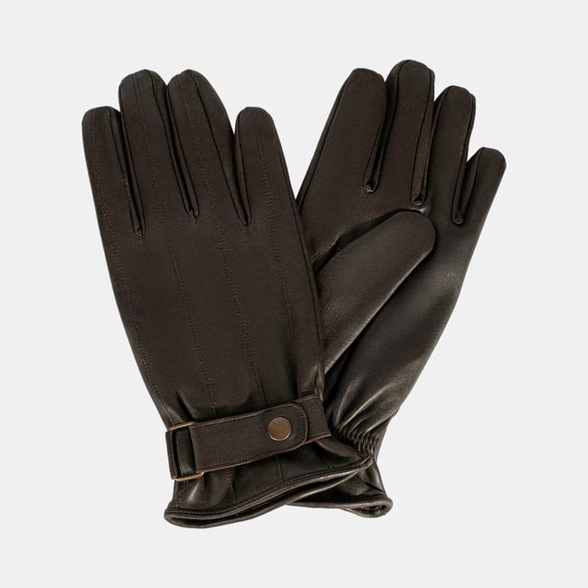  Erkek Koyu Kahve Tokalı Deri Eldiven