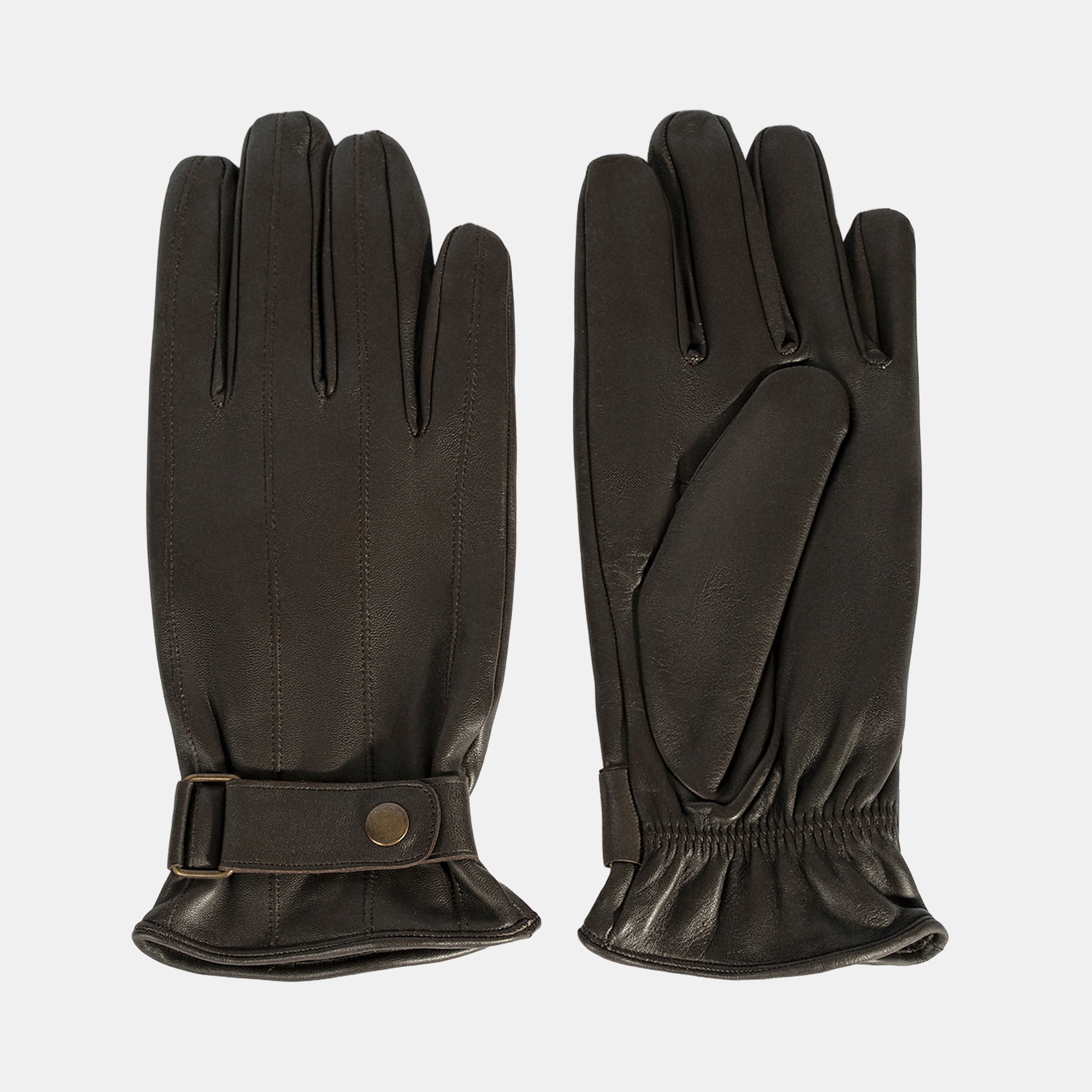 Erkek Koyu Kahve Tokalı Deri Eldiven