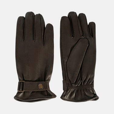  Erkek Koyu Kahve Tokalı Deri Eldiven