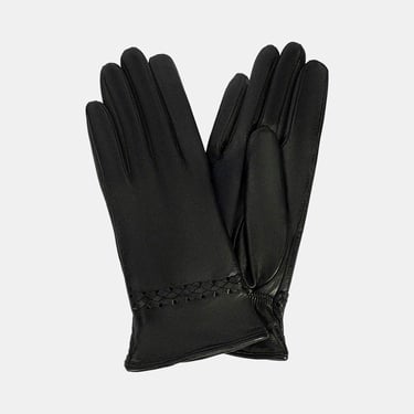  Siyah Kadın Örgülü Deri Eldiven