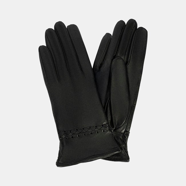  Siyah Kadın Örgülü Deri Eldiven