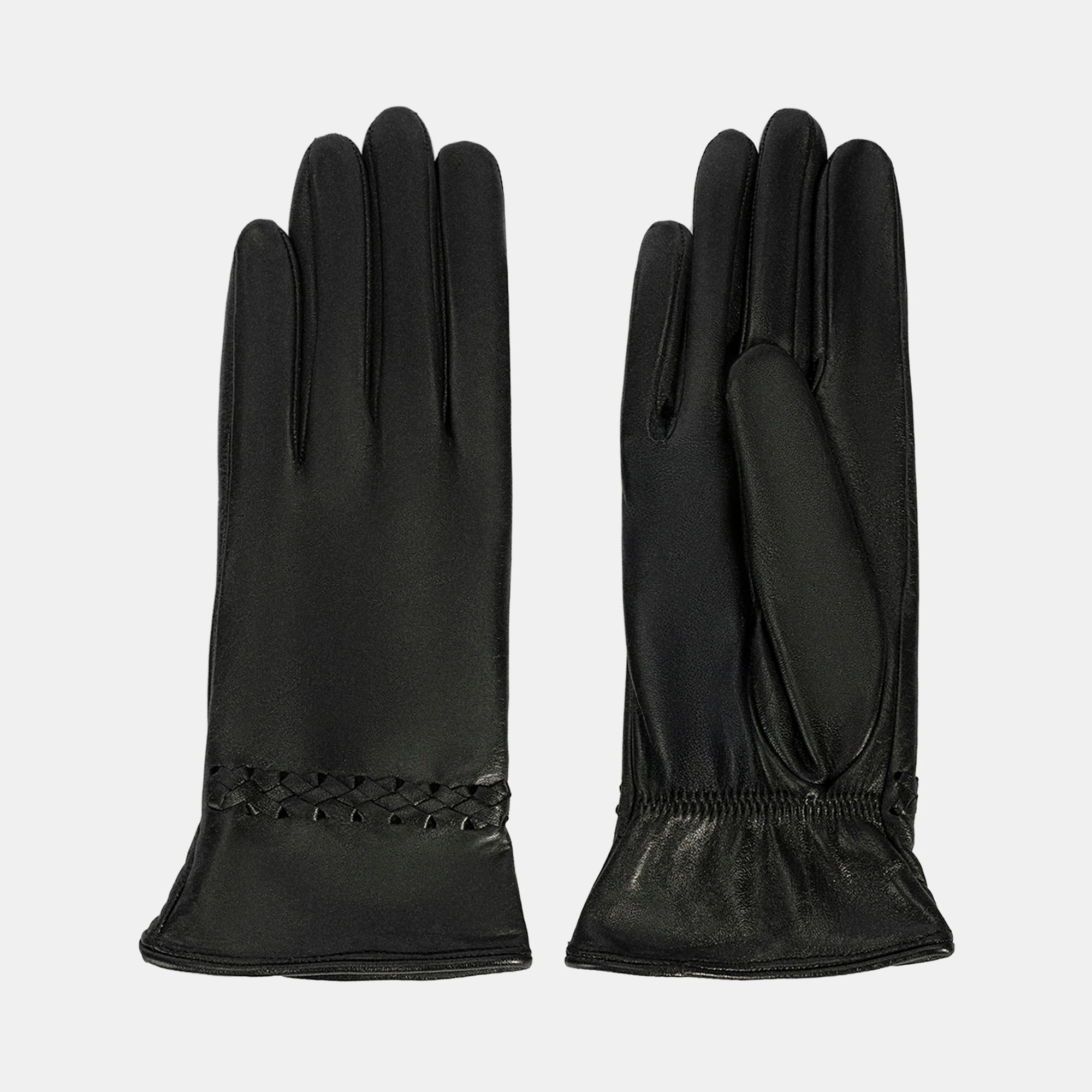 Siyah Kadın Örgülü Deri Eldiven