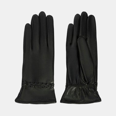  Siyah Kadın Örgülü Deri Eldiven