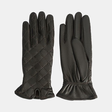  Kahve Kadın Kapitone Deri Eldiven