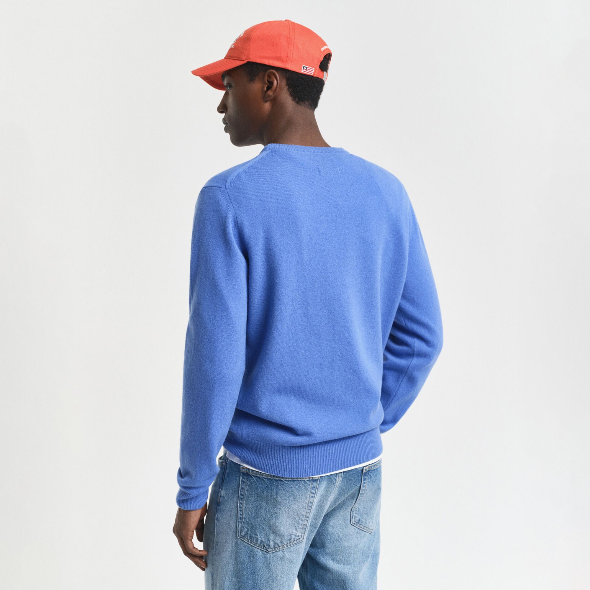 GANT Erkek Mavi Regular Fit Bisiklet Yaka Yün Kazak