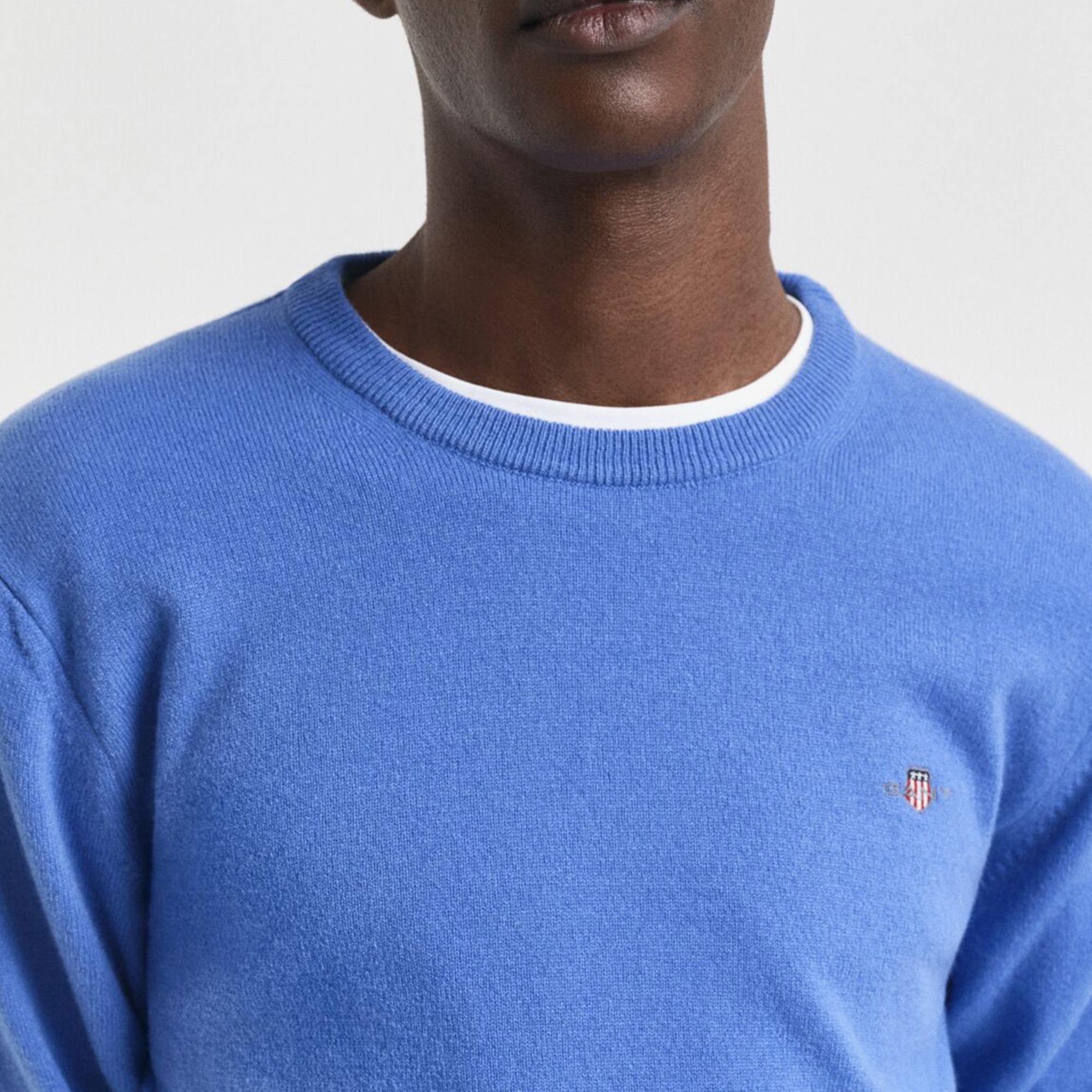 GANT Erkek Mavi Regular Fit Bisiklet Yaka Yün Kazak