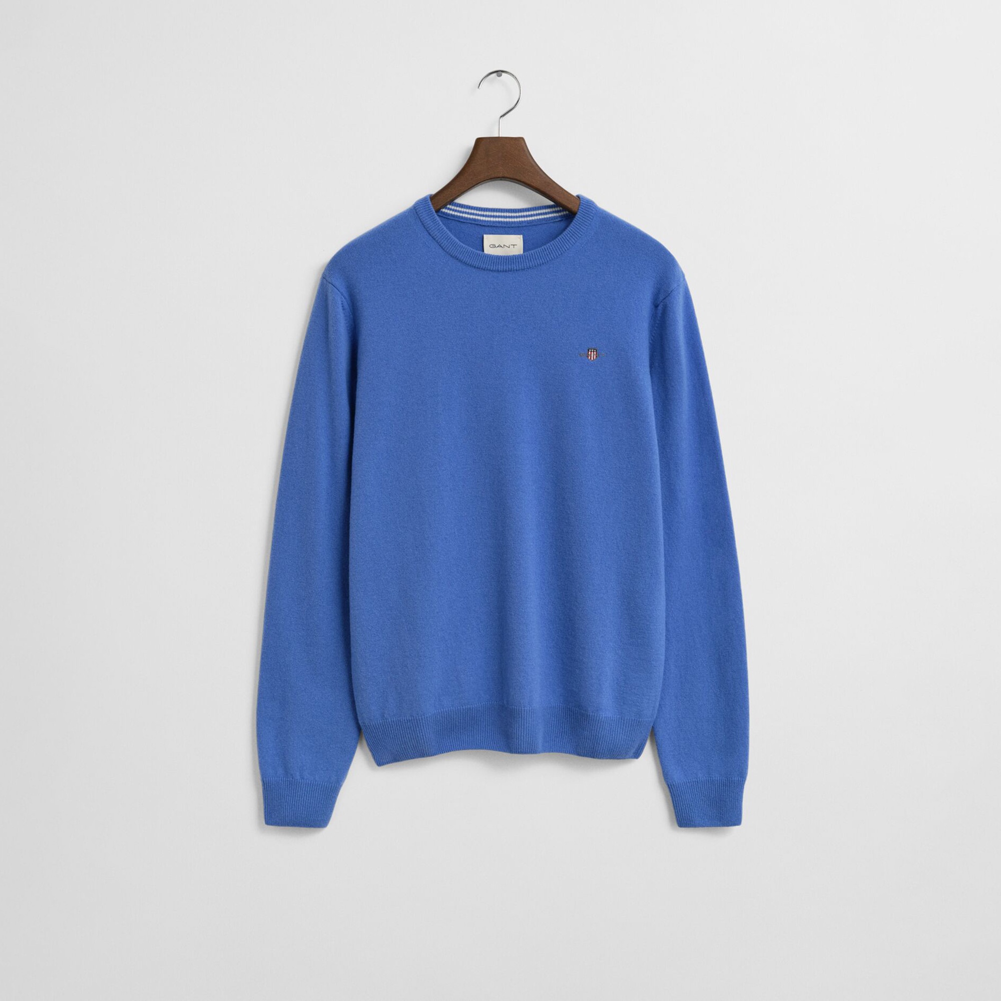 GANT Erkek Mavi Regular Fit Bisiklet Yaka Yün Kazak