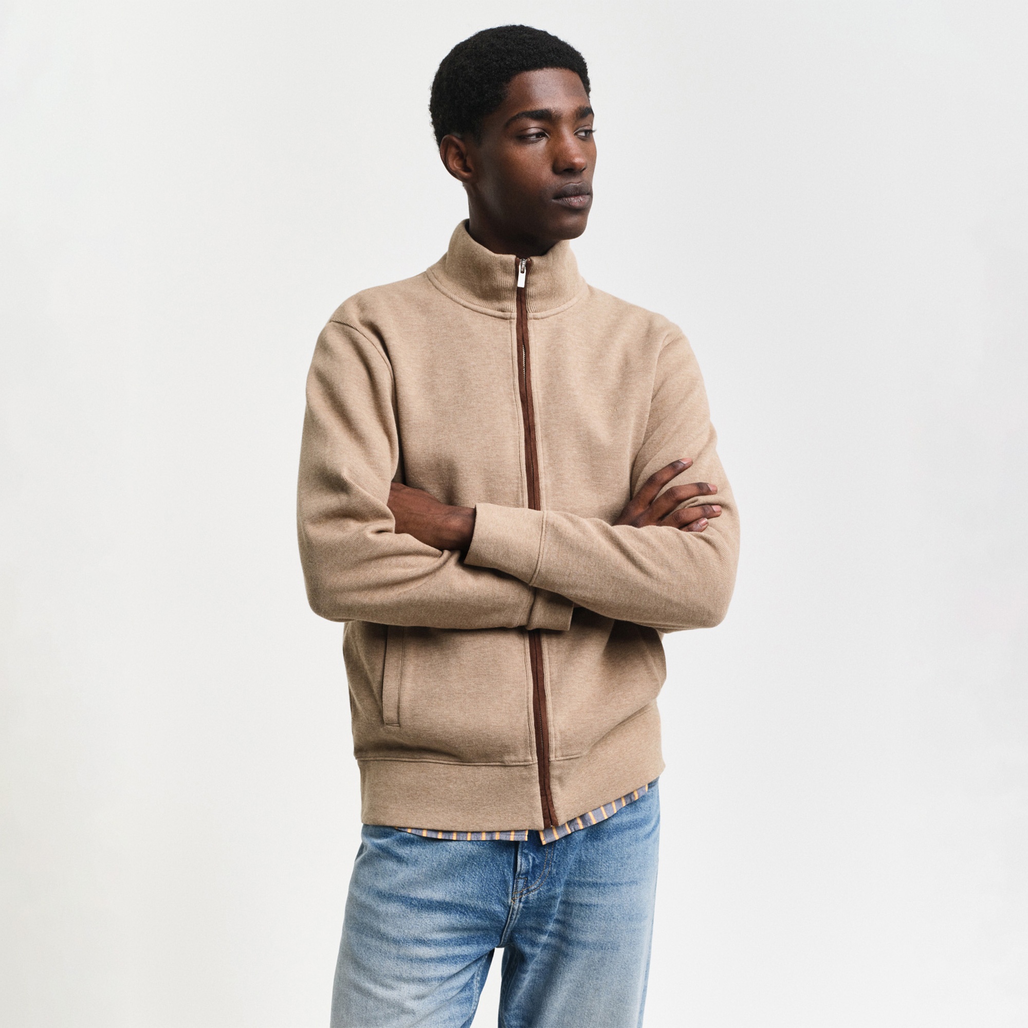 GANT Erkek Bej Regular Fit Fermuarlı Hırka