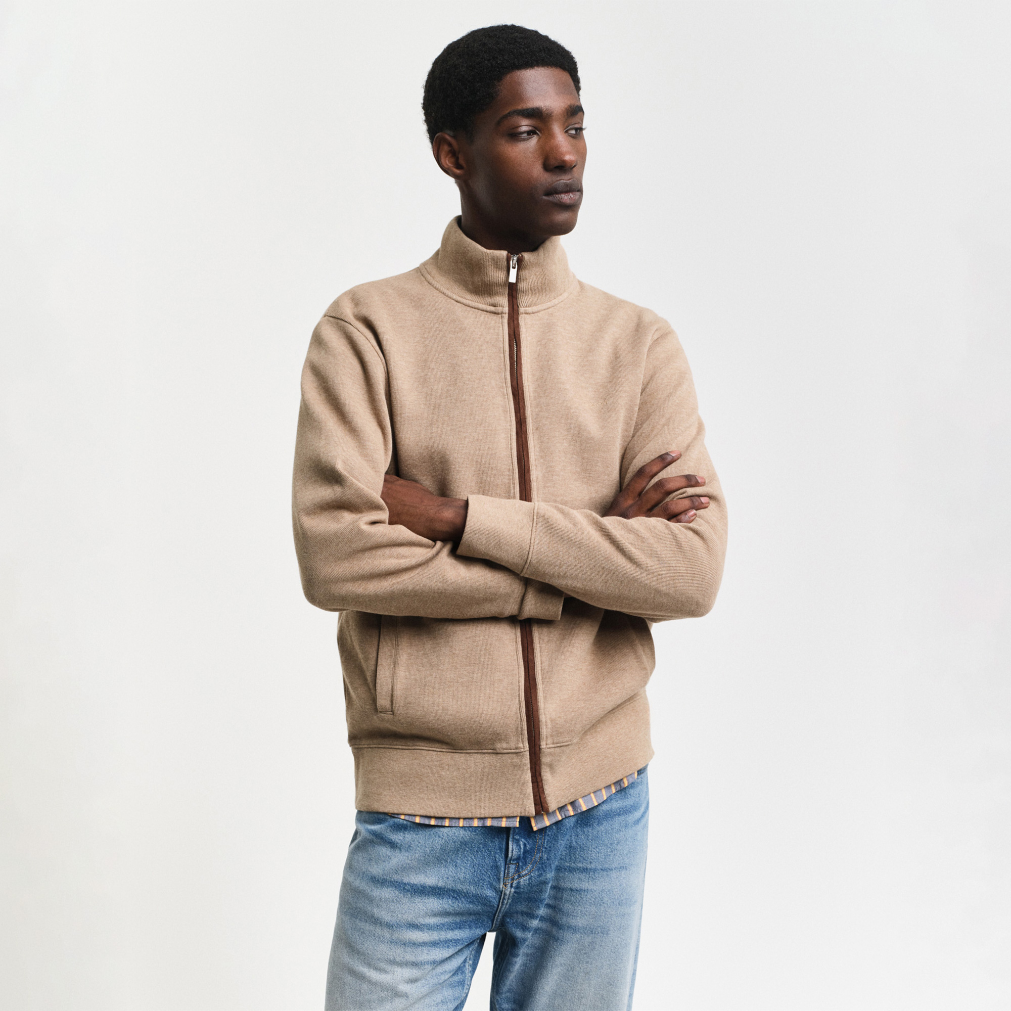  GANT Erkek Bej Regular Fit Fermuarlı Hırka