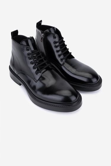  Valmenti Erkek Hakiki Deri Siyah Açma Düz Bot