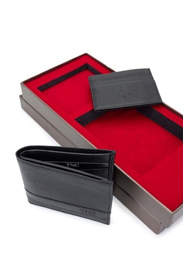  Tamer Tanca Erkek Hakiki Deri Siyah Set Kutusu