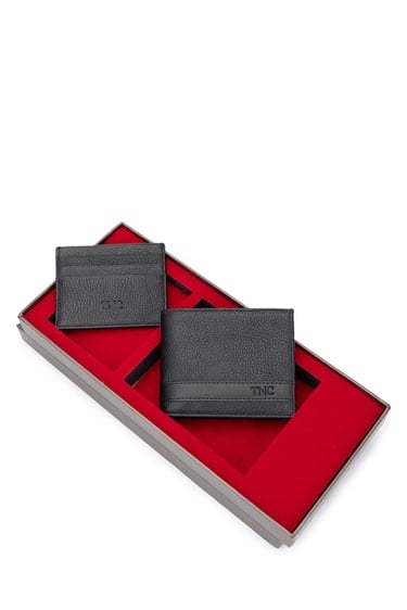  Tamer Tanca Erkek Hakiki Deri Siyah Set Kutusu