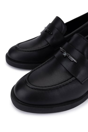  Tamer Tanca Kadın Hakiki Deri Siyah Loafer Ayakkabı