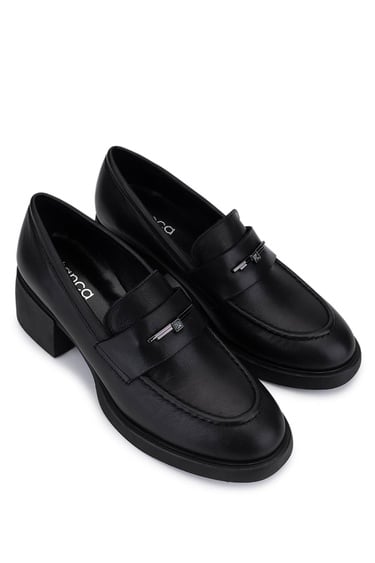  Tamer Tanca Kadın Hakiki Deri Siyah Loafer Ayakkabı