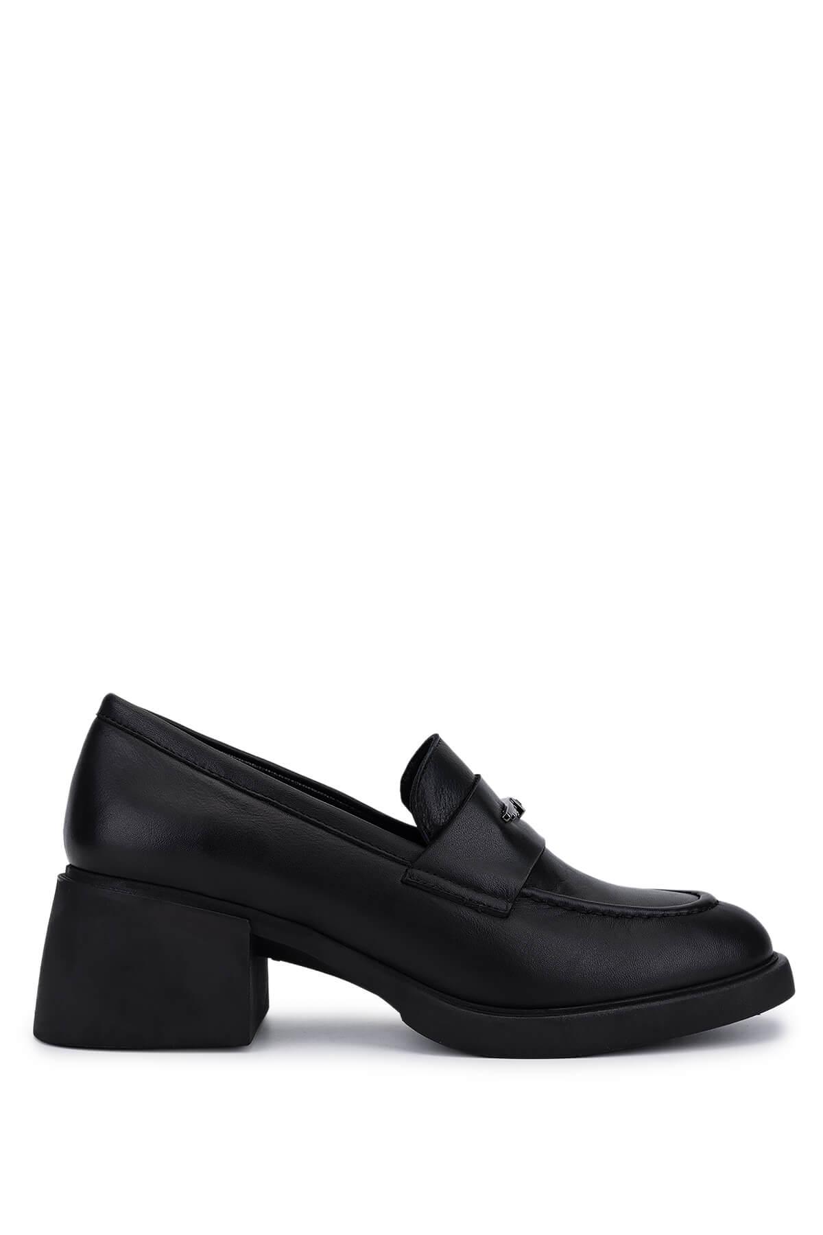  Tamer Tanca Kadın Hakiki Deri Siyah Loafer Ayakkabı