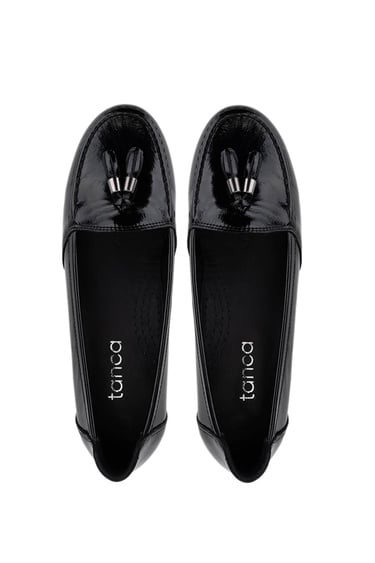  Tamer Tanca Kadın Hakiki Deri Siyah Rugan Comfort Ayakkabı