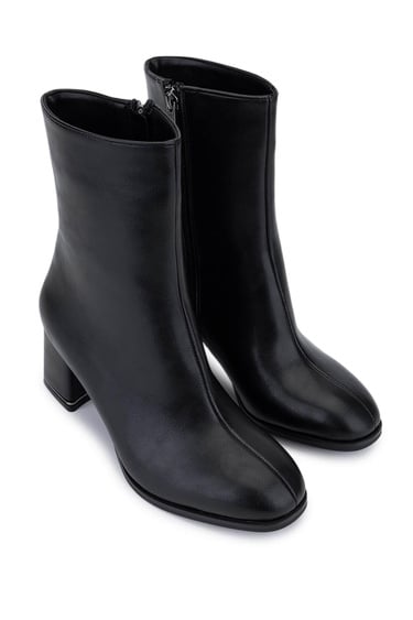  Tamer Tanca Kadın Suni Deri Siyah Deri Topuklu Bot