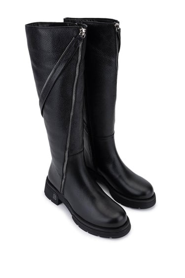  Tamer Tanca Kadın Hakiki Deri Siyah Floter Klasik Çizme