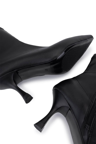  Tamer Tanca Kadın Hakiki Deri Siyah Topuklu Bot